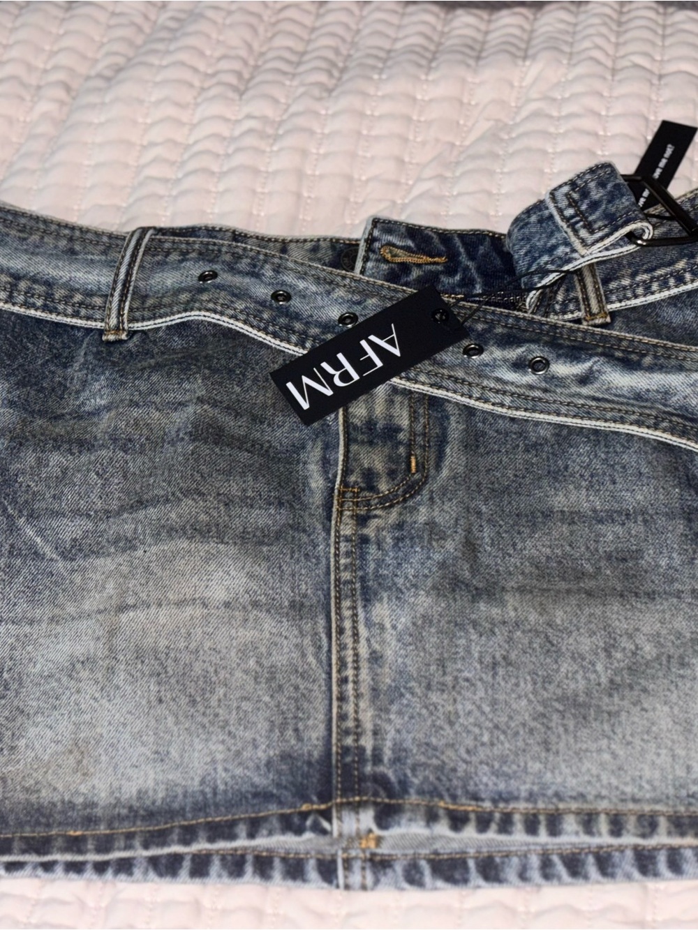 AFRM The Chippy Belted Mini Skirt in Dusty Wash